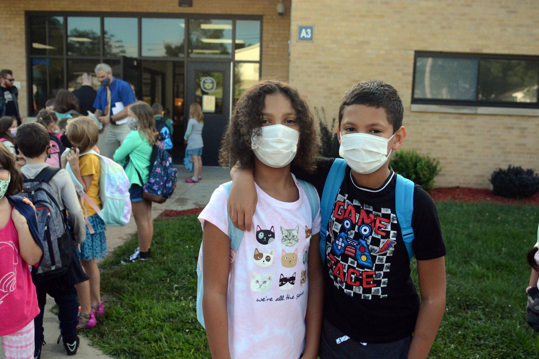 Myesha and Davion Price on the first day of school